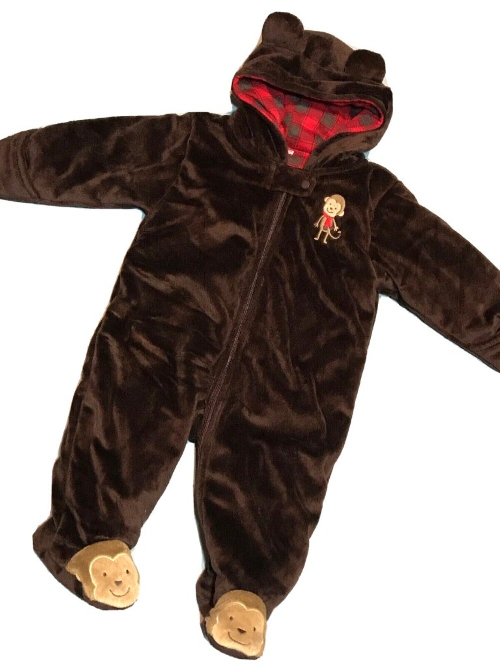 Carter's Monkey Plush Fleece Footie Pajamas Bodysuit Winter Sleeper 6M